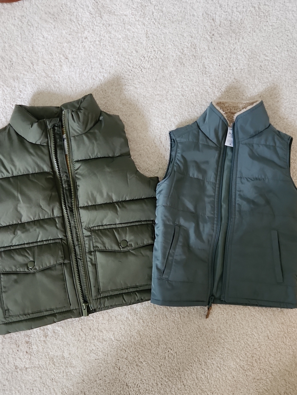 Old Navy Olive Green Puffer Vest with Sherpa Collar